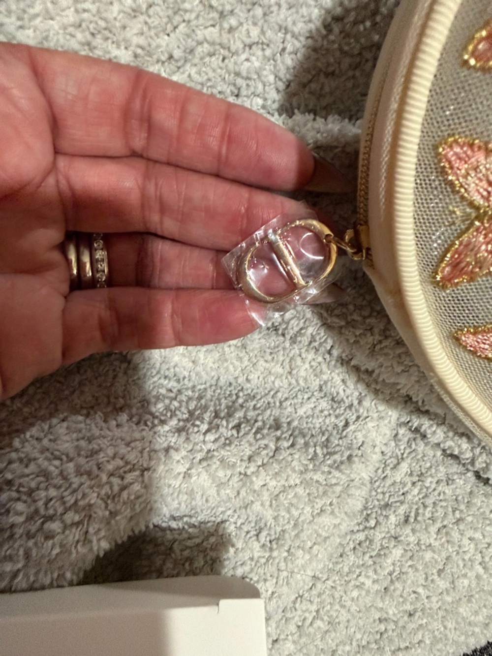 Dior Dainty Round Embroidered Butterfly Cosmetic Pouch - Pink & Gold - Picture 3 of 5